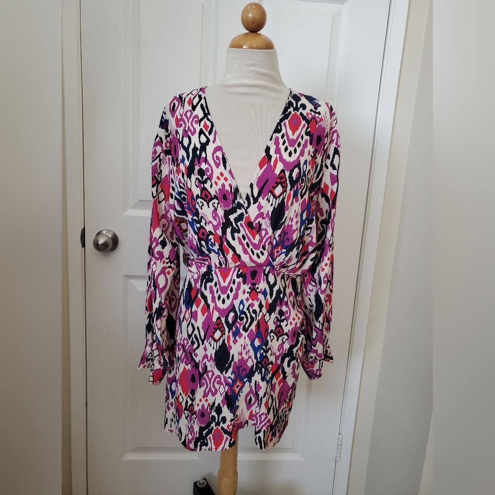 NEW Zara Purple Long Sleeve V Neck Dress Women's Size Medium